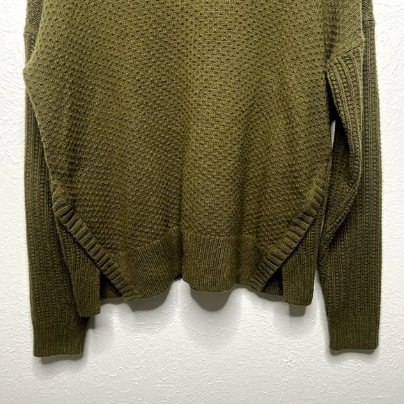 Madewell Sea Grove Textured Split Hem Sweater Cotton Blend Moss Green Sz L - Picture 3 of 8